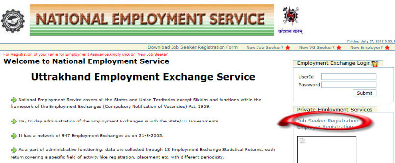 Uttarakhand Employment exchange registration process