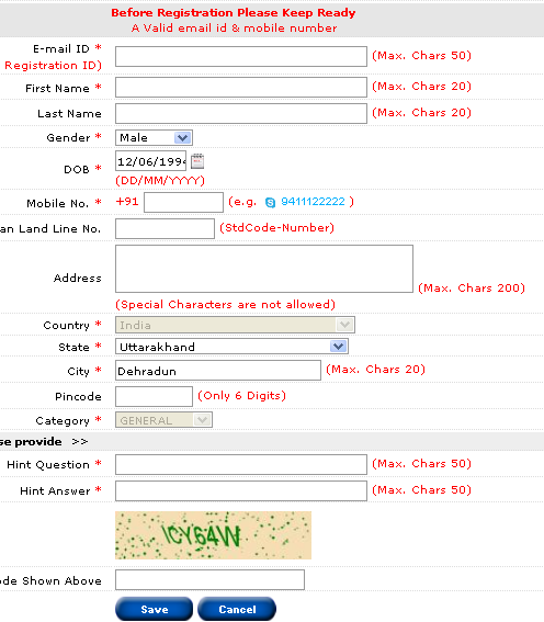 Uttarakhand Online Bus booking registration form